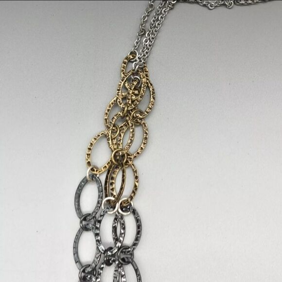 Premier Designs Necklace Silver Gunmetal Copper Tri Tone Layered Chains 26" - Picture 5 of 15